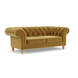 Large 2 Seater Sofa - Mustard - Matt Velvet - Harris Chesterfield - The Cotswold Company