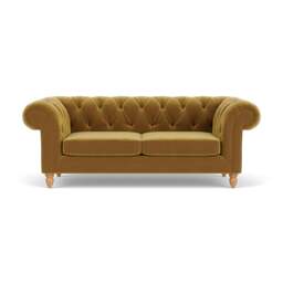 Large 2 Seater Sofa - Mustard - Matt Velvet - Harris Chesterfield - The Cotswold Company - thumbnail 2