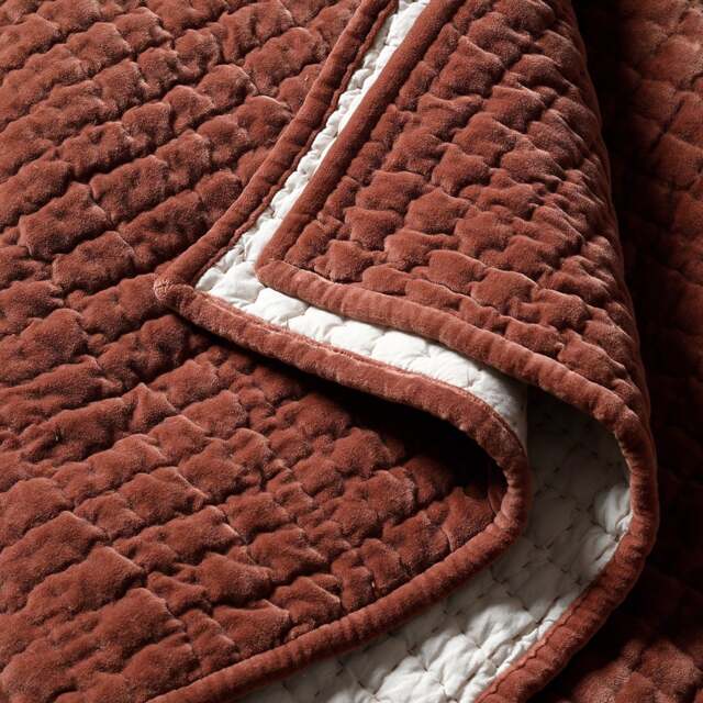 Cotton Velvet Driftline Weave Bed Throw Brick - Home Accessories - The Cotswold Company - image 1