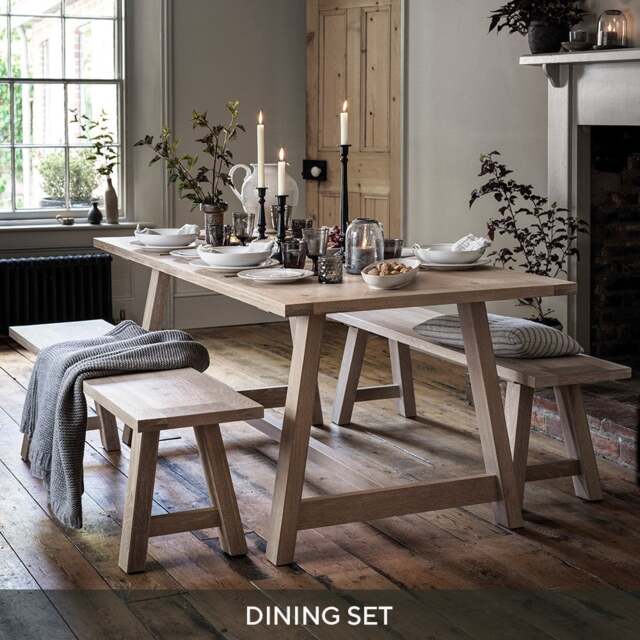 Dining Table and Bench Set - Inglesham Whitewash Oak - The Cotswold Company - image 1