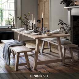 Dining Table and Bench Set - Inglesham Whitewash Oak - The Cotswold Company
