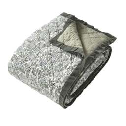 Velvet Trimmed Floral Bed Throw Green - Home Accessories - The Cotswold Company - thumbnail 3