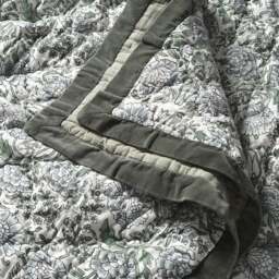 Velvet Trimmed Floral Bed Throw Green - Home Accessories - The Cotswold Company - thumbnail 1