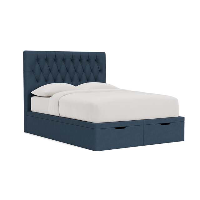King Size Ottoman Storage Bed - Indigo - House Linen Mix - Calvert - The Cotswold Company - image 1