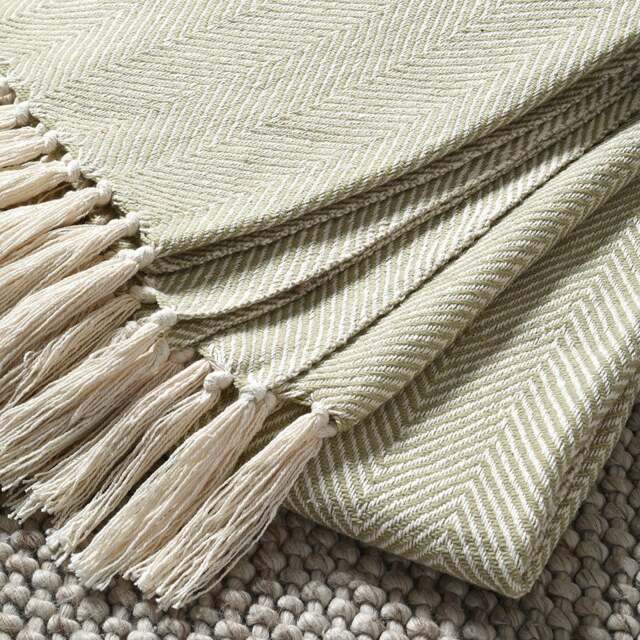 Herringbone Woven Throw Soft Green - Home Accessories - The Cotswold Company - image 1