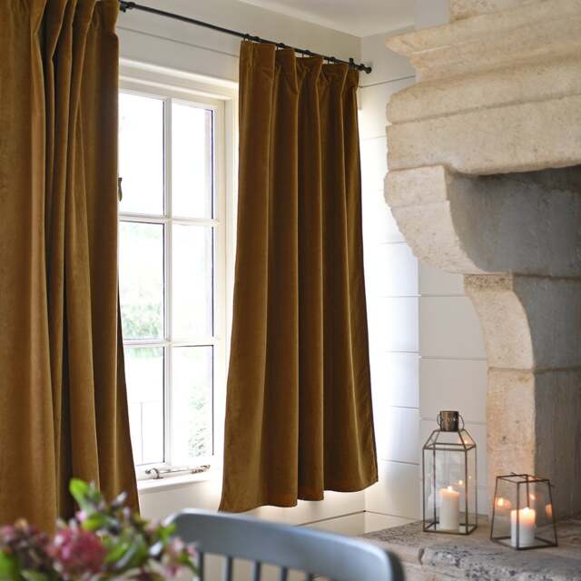 Curtain Pair 135x137cm - Lodgemore Velvet Gold - The Cotswold Company - image 1