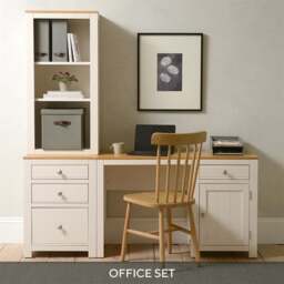 Chalford Warm White Desk with Bookcase and Filing Cabinet - The Cotswold Company