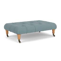 Foot Stool - Sky blue - House linen mix - Amelia Small - The Cotswold Company