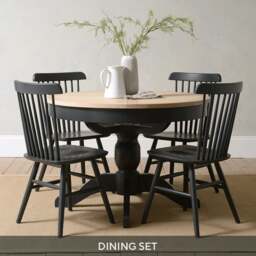 Round Extending Dining Table and 4 Spindleback Chairs - Chester Charcoal - The Cotswold Company