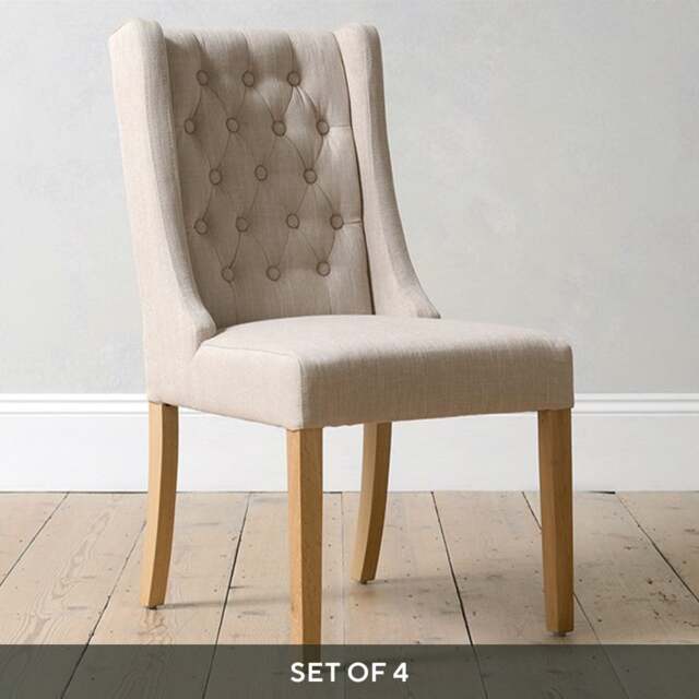 Foxglove Winged Buttoned Chair - Stone - Set of 4 - The Cotswold Company - image 1