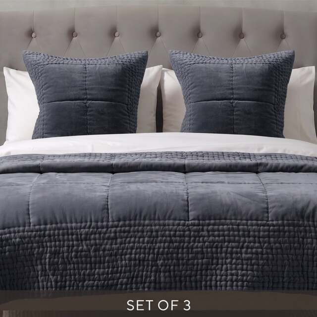 Luxury Cotton Velvet Nocturne Blue Cushion and Bedspread Bundle - Home Accessories - The Cotswold Company - image 1