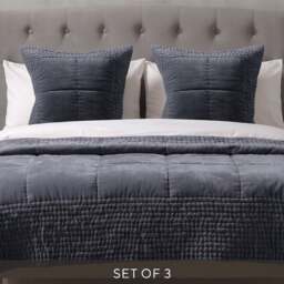 Luxury Cotton Velvet Nocturne Blue Cushion and Bedspread Bundle - Home Accessories - The Cotswold Company