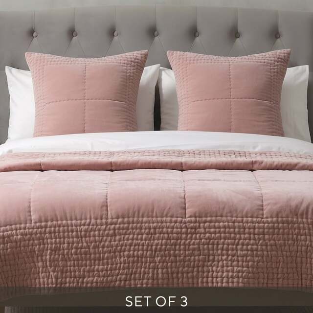 Luxury Cotton Velvet Dusky Pink Cushion and Bedspread Bundle - Home Accessories - The Cotswold Company - image 1