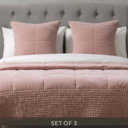Luxury Cotton Velvet Dusky Pink Cushion and Bedspread Bundle - Home Accessories - The Cotswold Company