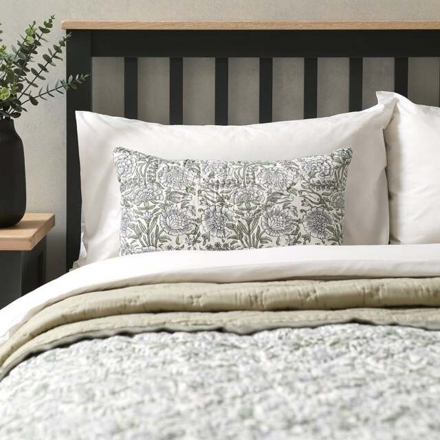 Velvet Trimmed Floral Cushion Green - Home Accessories - The Cotswold Company