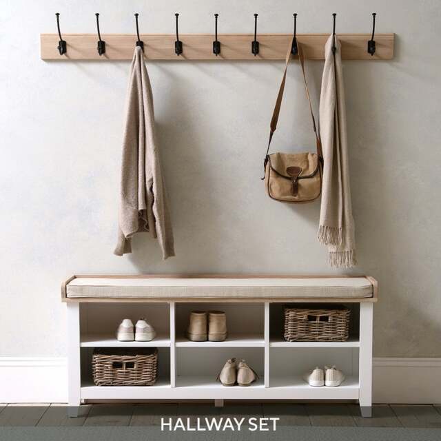 Large Open Shoe Storage Bench with 9 Hook Rack - Chester Pure White - The Cotswold Company - image 1
