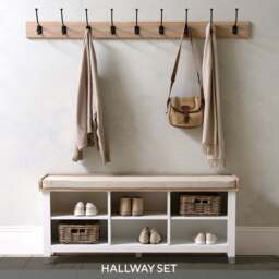 Large Open Shoe Storage Bench with  9 Hook Rack - Chester Pure White - The Cotswold Company - thumbnail 1