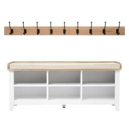 Large Open Shoe Storage Bench with  9 Hook Rack - Chester Pure White - The Cotswold Company - thumbnail 2