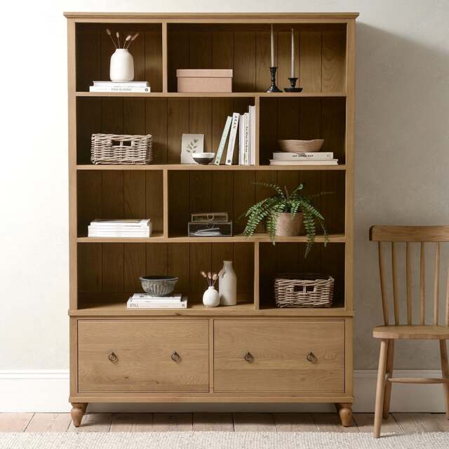Elkstone Mellow Oak Large Divider Bookcase - The Cotswold Company - image 1