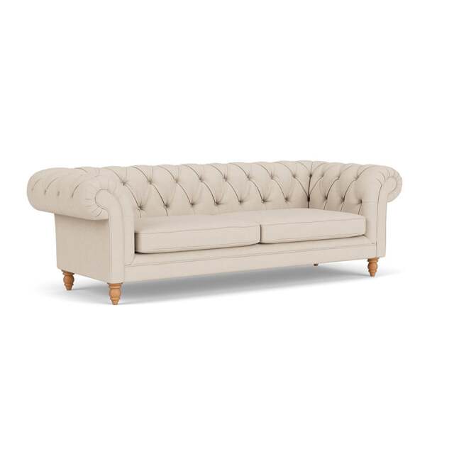 3 Seater Sofa - Lily White - House Linen Mix - Harris Chesterfield - The Cotswold Company - image 1