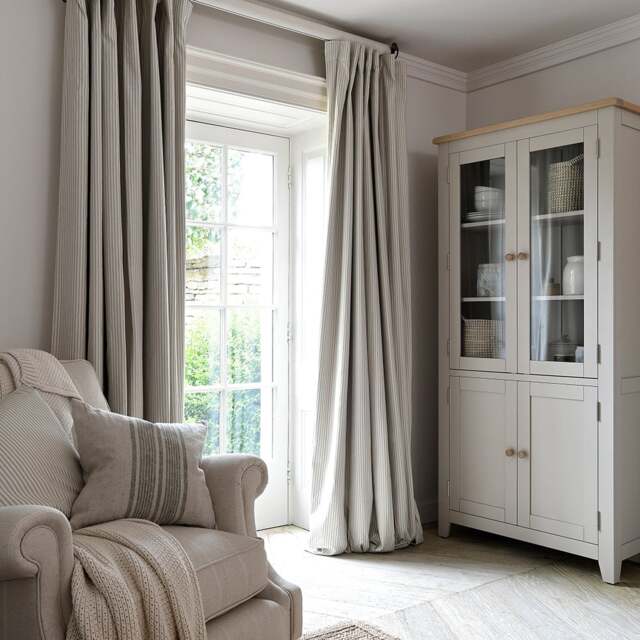 Curtain Pair 117x137cm - Lansdown Ticking Stripe Natural - The Cotswold Company - image 1