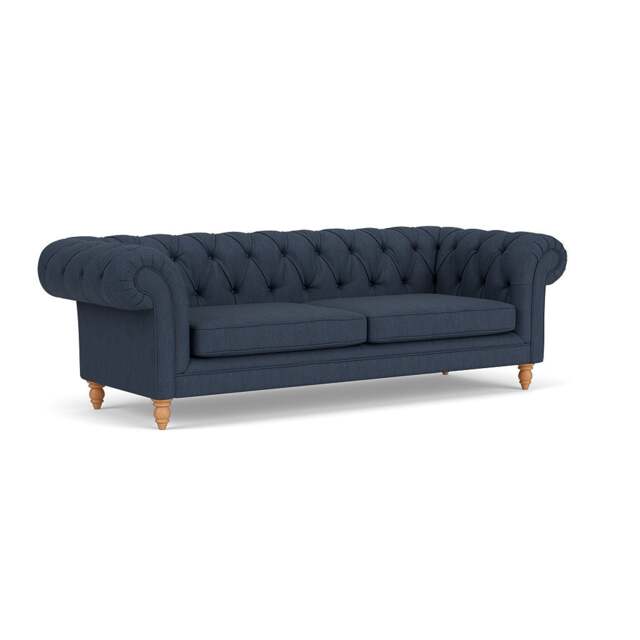 3 Seater Sofa - Indigo - Luxury Italian Linen - Harris Chesterfield - The Cotswold Company - image 1