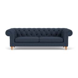 3 Seater Sofa - Indigo - Luxury Italian Linen - Harris Chesterfield - The Cotswold Company - thumbnail 2