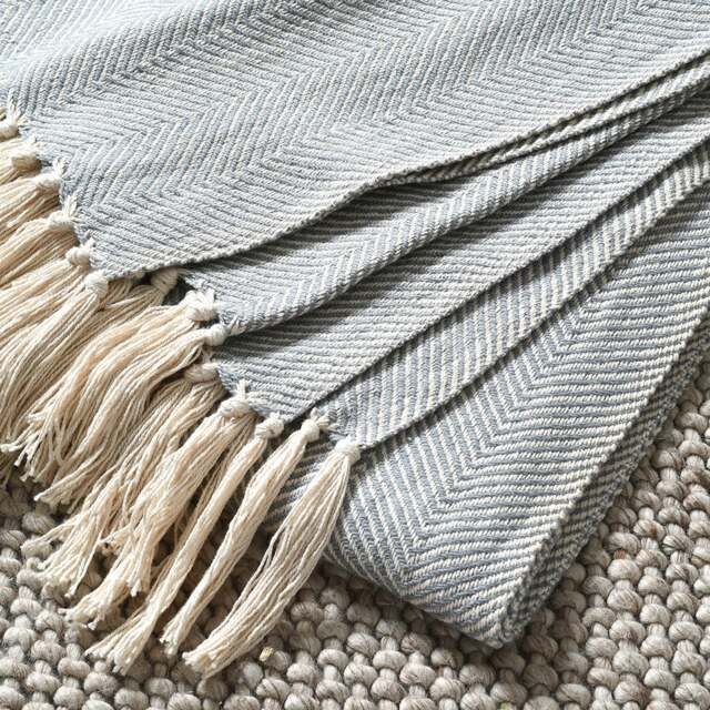Herringbone Woven Throw Pale Blue - Home Accessories - The Cotswold Company - image 1