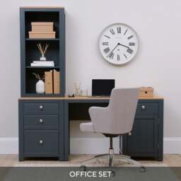 Chalford Inky Blue Desk with Bookcase and Filing Cabinet - The Cotswold Company