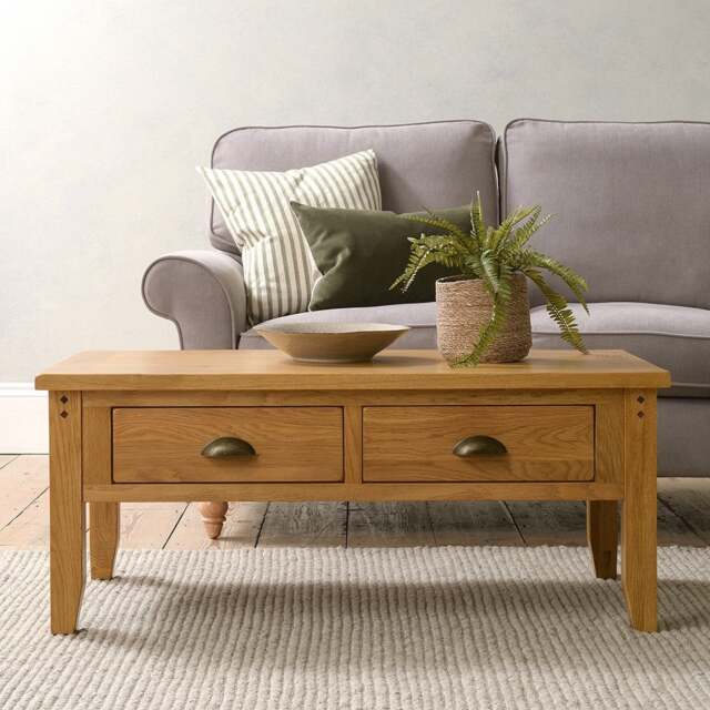 Oakland Rustic Oak Coffee Table with Drawers - The Cotswold Company - image 1
