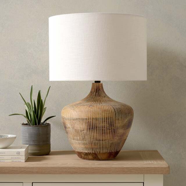 Manaia White Wash Textured Wood Table Lamp - Home Accessories - The Cotswold Company - image 1
