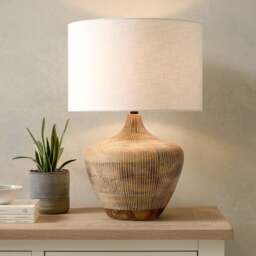 Manaia White Wash Textured Wood Table Lamp - Home Accessories - The Cotswold Company - thumbnail 3