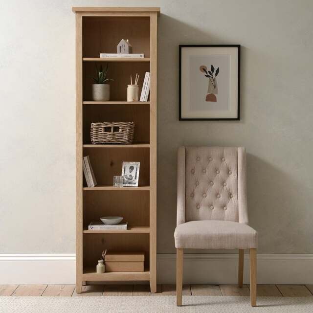 Inglesham Whitewash Oak Tall Slim Bookcase - The Cotswold Company - image 1