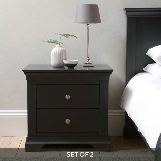 Chantilly Dusky Black Set of 2 Jumbo Bedside Tables - The Cotswold Company - image 1