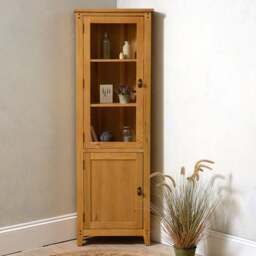 Oakland Rustic Oak Corner Display Cabinet - The Cotswold Company