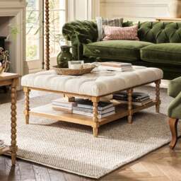 Large Upholstered Coffee Table with Shelf - National Trust Upton Washed Oak - The Cotswold Company