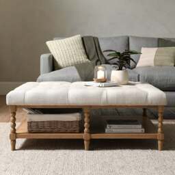 Large Upholstered Coffee Table with Shelf - National Trust Upton Washed Oak - The Cotswold Company - thumbnail 4
