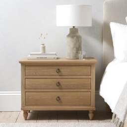 Elkstone Mellow Oak Large 3 Drawer Bedside Table - The Cotswold Company