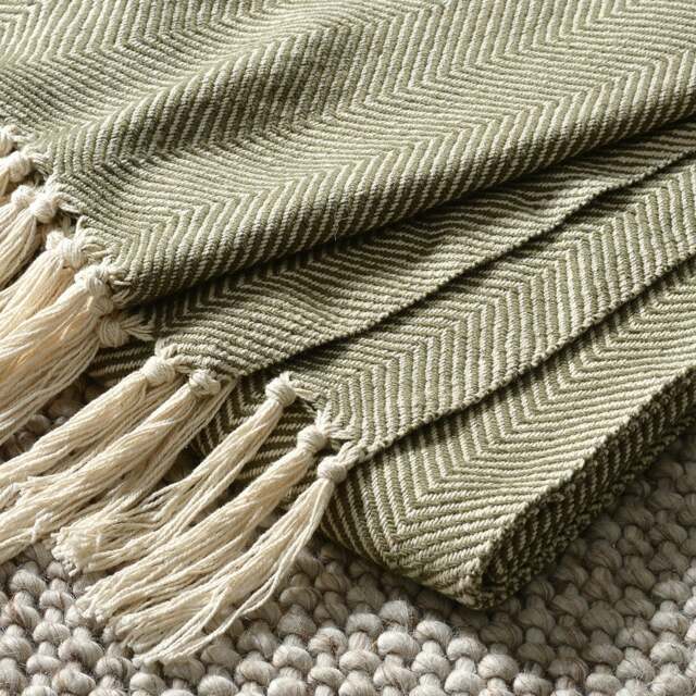 Herringbone Woven Throw Green 140x190cm - Home Accessories - The Cotswold Company - image 1