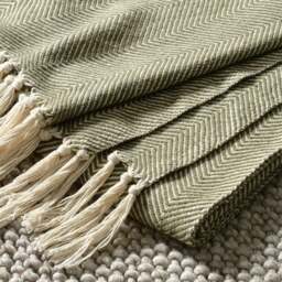 Herringbone Woven Throw Green 140x190cm - Home Accessories - The Cotswold Company - thumbnail 1