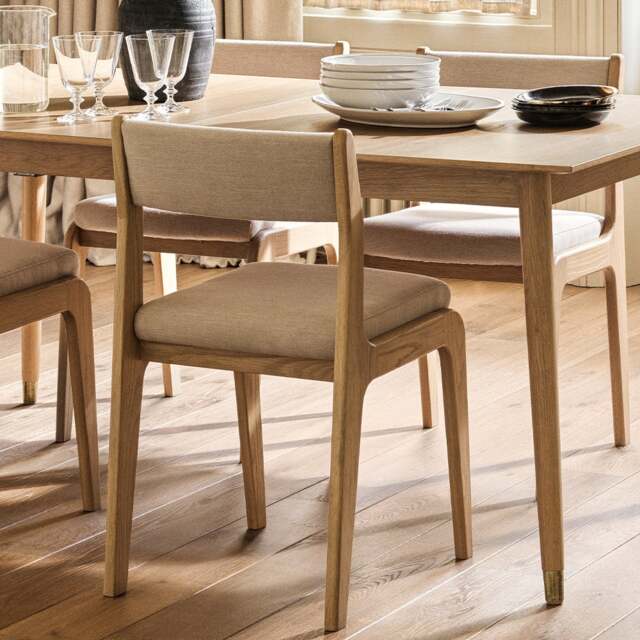 Upholstered Dining Chairs Oakridge, Sold as Pair, Curved Back, Mid-Century Style, Blonde Oak - The Cotswold Company - image 1