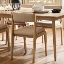 Upholstered Dining Chairs Oakridge, Sold as Pair, Curved Back, Mid-Century Style, Blonde Oak - The Cotswold Company