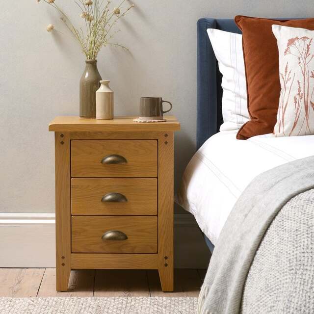 Oakland Rustic Oak 3 Drawer Bedside Table - The Cotswold Company - image 1
