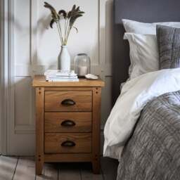 Oakland Rustic Oak 3 Drawer Bedside Table - The Cotswold Company - thumbnail 2