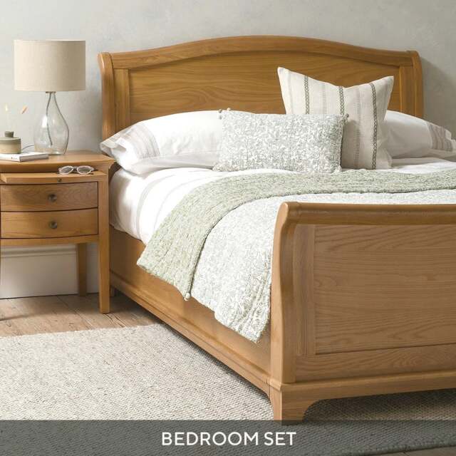 Double Sleigh Bed and 2 Bedside Table Set - Winchcombe Oiled Oak - The Cotswold Company - image 1