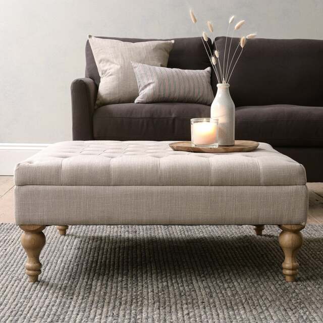 Clover Buttoned Coffee Table - Stone Linen - The Cotswold Company - image 1