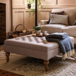 Clover Buttoned Coffee Table - Stone Linen - The Cotswold Company - thumbnail 2