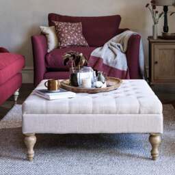 Clover Buttoned Coffee Table - Stone Linen - The Cotswold Company - thumbnail 3