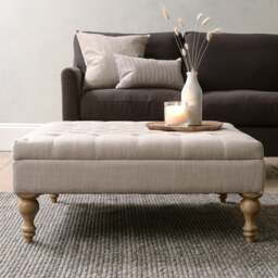 Clover Buttoned Coffee Table - Stone Linen - The Cotswold Company - thumbnail 1