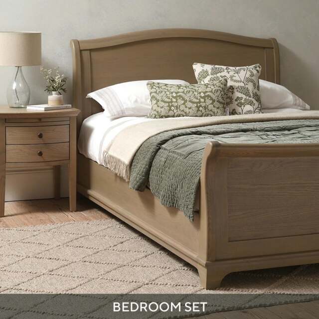 Winchcombe Smoked Oak Winchcombe Smoked Oak Double Sleigh Bed and 2 Bedside Tables Set - The Cotswold Company - image 1